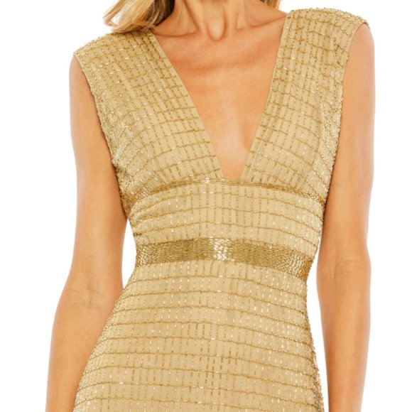 MAC DUGGAL 5625 BEADED CAP SLEEVE COLUMN GOLD GOWN sz 2 - Picture 2 of 5